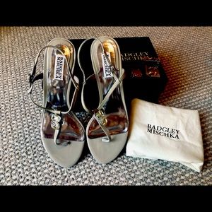 Badgley Mischka Crystal Taupe Patent Sandals NIB